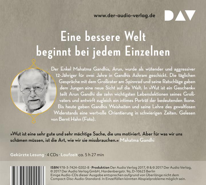 Produktbild Wut ist ein Geschenk (Arun Gandhi, Bernt Hahn, Alissa Walser, Deutsch)