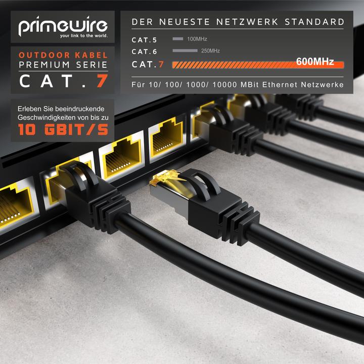 Produktbild Primewire Netzwerkkabel CAT.7, RJ-45, Ethernet, Outdoor Patchkabel CAT 7 IP66 10 Gbit/s S/FTP PiMF LAN Kabel (S/FTP, CAT7, 10 m)