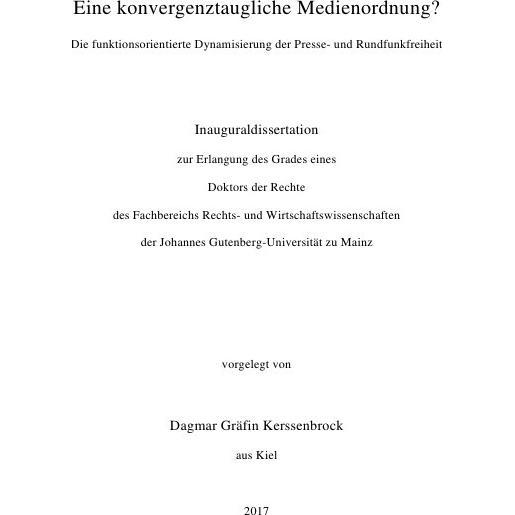 Eine konvergenztaugliche Medienordnung?, Fachbücher von Dagmar Gräfin Kerssenbrock