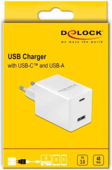 Actual product image Delock USB Wall Charger 41448 USB-C PD 3.0 USB-A, 45W (48 W)