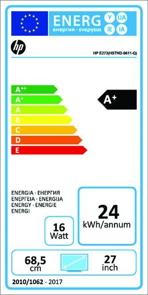 Energy Label HP Elite E273 (1920 x 1080 pixels, 27")