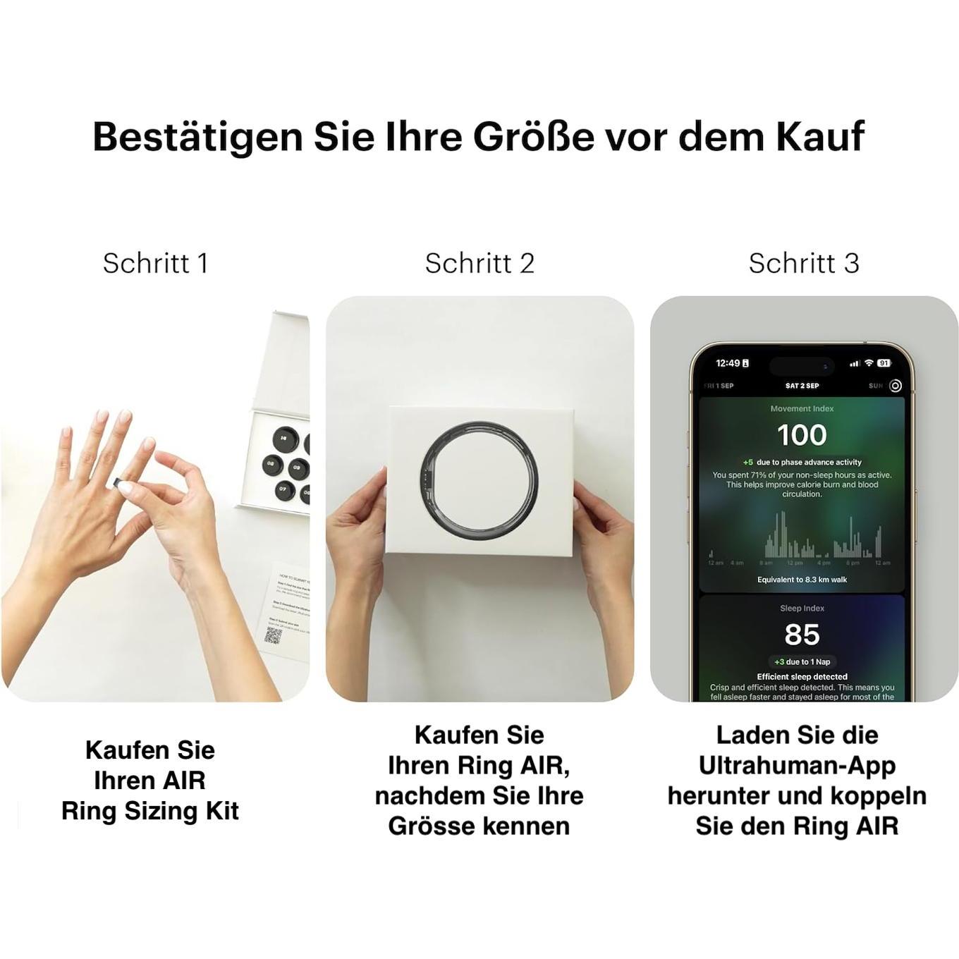 Thumbnail - Ultrahuman Ring Air (12, Matte Grey), Smart Ring, Grau