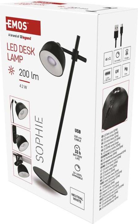 Produktbild Emos LED Schreibtischlampe SOPHIE, wiederaufladbar, schwarz (200 lm)
