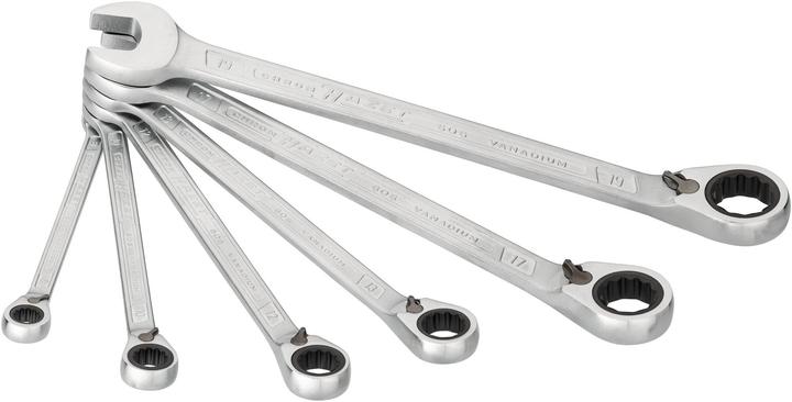Produktbild HAZET Knarren Ring-Maulschlüssel Satz 606N/6 ∙ Aussen Doppel-Sechskant-Tractionsprofil ∙ 8 - 19 ∙ An… (10 mm, 12 mm, 13 mm, 17 mm, 19 mm, 8 mm)
