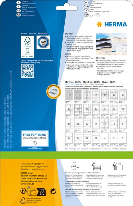 Produktbild HERMA Universal Etiketten A4