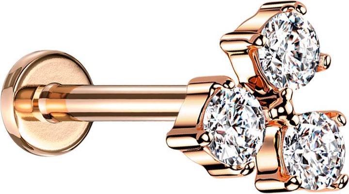 Immagine prodotto Star Piercing Micro Labret filo interno oro rosa tre cristalli argento (Ottone, Acciaio chirurgico 316L)