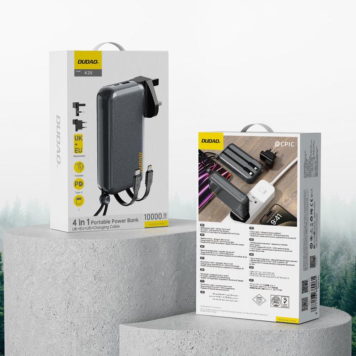 Actual product image Dudao K25 2in1 10000mAh 3-Plug Powerbank Charger - Grey (10000 mAh, 37 Wh)