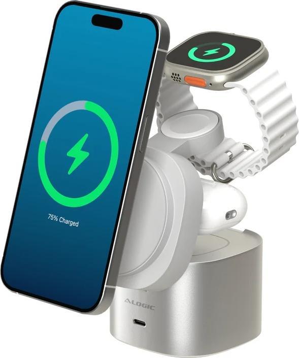 Actual product image Alogic PowerPod 4in1 Qi2 kabelloses Ladegerät weiss