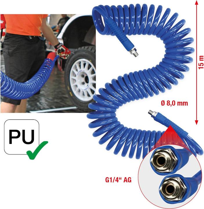 Actual product image KS Tools PU compressed air spiral hose. Ø 8mm 515.3335