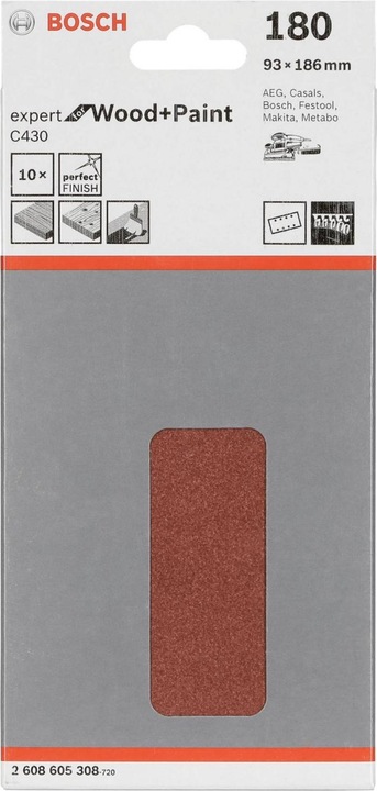 Produktbild Bosch Professional Zubehör Schleifblatt C430, 93 x 186 mm, 180, 8 Löcher, 10er-Pack (180)