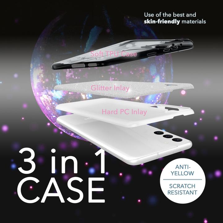 Immagine prodotto Nalia Cover in silicone glitterato con 2x protezioni per lo schermo (Samsung Galaxy S23+)