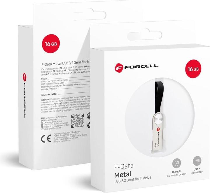 Forcell Memory cards F-DATA pendrive Metal 16GB USB3.2 Gen 1 (USB A) silver (16 Go, USB-A)