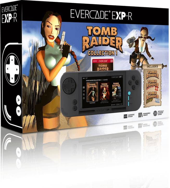 Actual product image Evercade EXP-R Handheld Console with Tomb Raider Collection 1 (I, II & III)