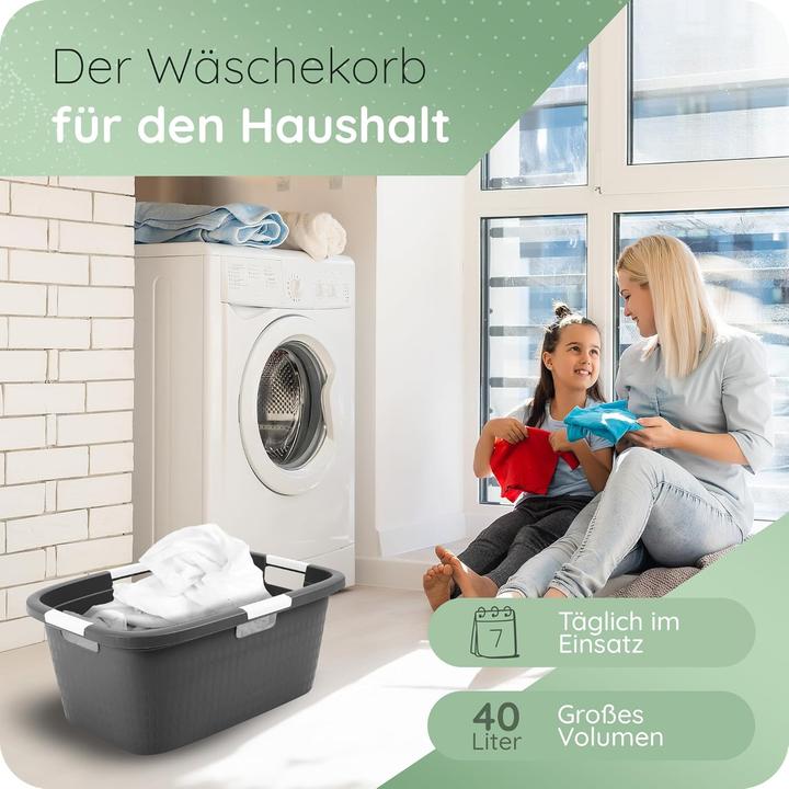 Produktbild Novaliv Sparset 6X Wäschewanne mit 4 Griffen 40L Anthrazit, Wäschebox Set Wäscheeimer Wäschebehälter (40 l)
