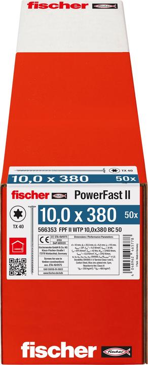 Energie-Label Fischer Holzschraube PowerFast II 10,0x380 TK TX TG blvz 50 (50 Schrauben pro Stück)