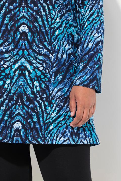 Actual product image Ulla Popken Snake Print Round Neck Swing A-Line Hem Cotton Knit Tunic (58)