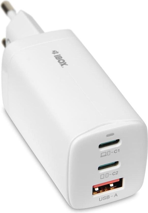Actual product image iBox C-65 PD65W UNIVERSAL CHARGER GaN USB-C KABELIS Baltas (65 W)