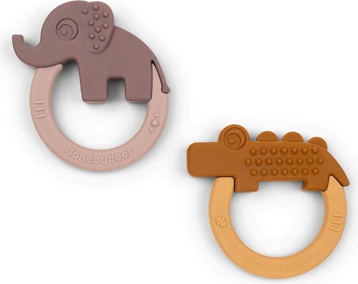 Done by Deer Anello per dentizione 2-Pack Deer Friends Senape/Polvere (3 Mesi)