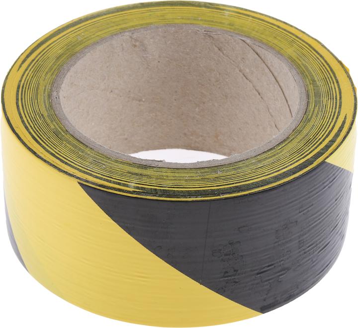 Actual product image RS PRO PVC Marking Tape Black, Yellow Type Floor Marking Tape, Thickness 0.14mm, 50mm x 33m (50 mm)