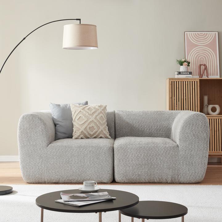 Actual product image En.Casa Modular Sofa 2-Sitzer Hurvas Bouclé Grau (2 person sofa)