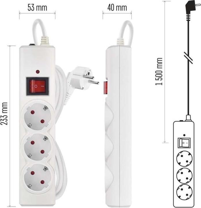 Immagine prodotto Emos Überspannungsschutz – 3 Steckdosen, 1,5 m, weiss (3 x, 1.50 m)