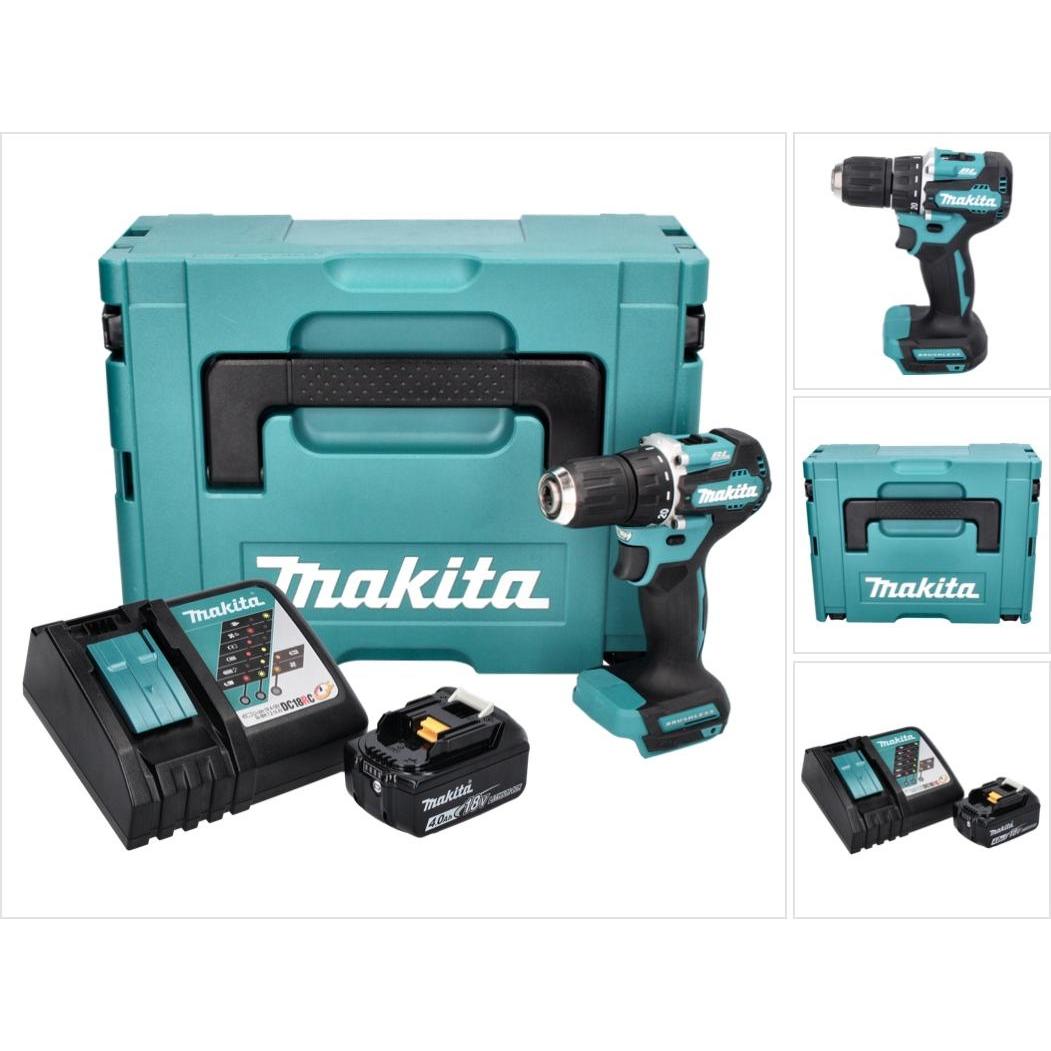 Makita, Bohrmaschine + Akkuschrauber, DDF 487 RM1J Akku Bohrschrauber 18 V 40 Nm Brushless + 1x Akku 4,0 Ah + Ladegerät ...