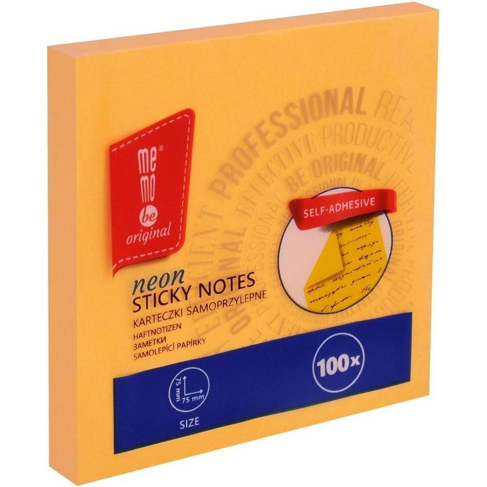 Memobe, Post-It, Selbstklebender Block 75X75Mm 100K Neon