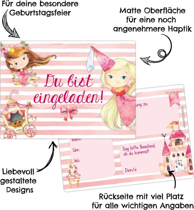 Produktbild Papierdrachen 12 Einladungskarten zum Geburtstag – Prinzessin (12 Stk.)