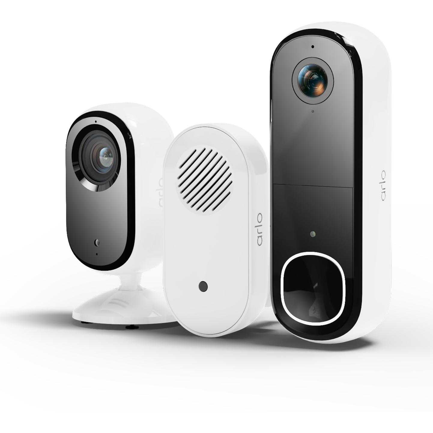 Arlo Bundle Essential 2K Indoor 1-cam + ESSENTIAL 2 Video Doorbell 2K With Chime V2 BNDL, Telecamera di rete