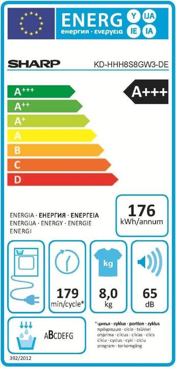 Energy Label Sharp KD-HHH8S8GW3-DE (8 kg, Right)