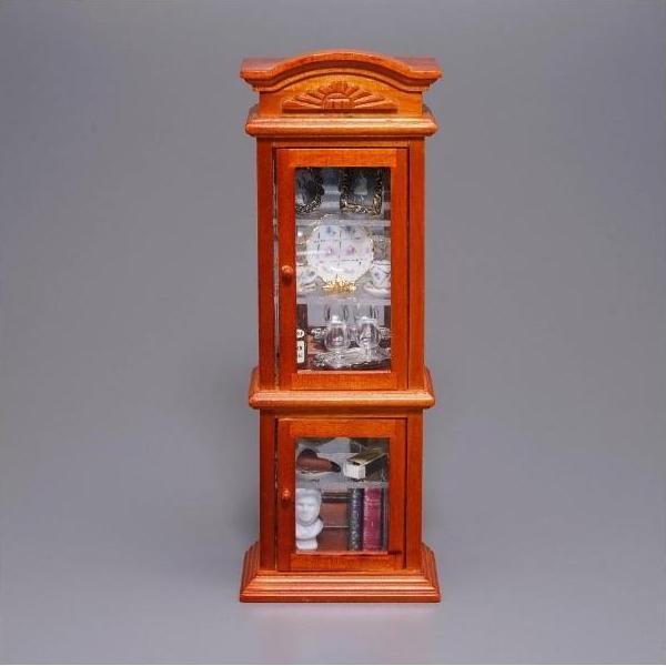 Reutter Oro Miniature, Esszimmer Vitrine Aus Holz Mit Porzellan, Pfeife Und Spirituosen