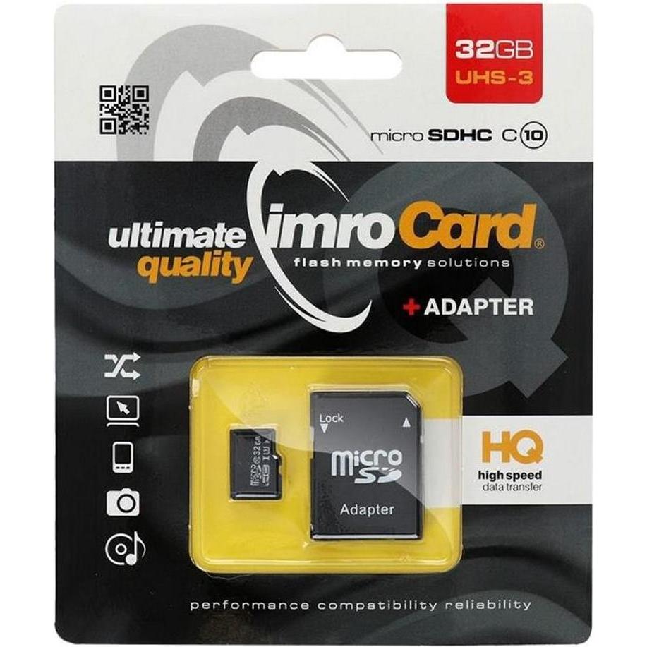 IMRO MicroSD10 / 32G UHS-3 ADP-Speicherkartensatz (32 GB, Klasse U3, Adapter, Speicherkarte) (32 GB, microSDHC, U3, UHS-III) (MicroSD10/32G UHS-3 ADP)