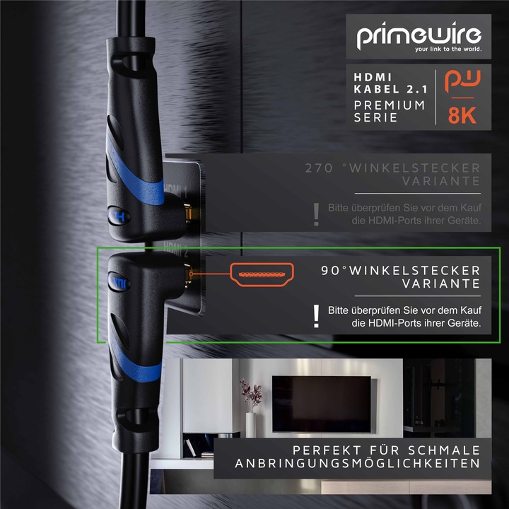 Immagine prodotto Primewire Cavo HDMI 2.1, 8K Premium UHD ad alta velocità, 7680x4320 @ 240 Hz con DSC - 4k @ 240Hz con DSC (1 m, HDMI)