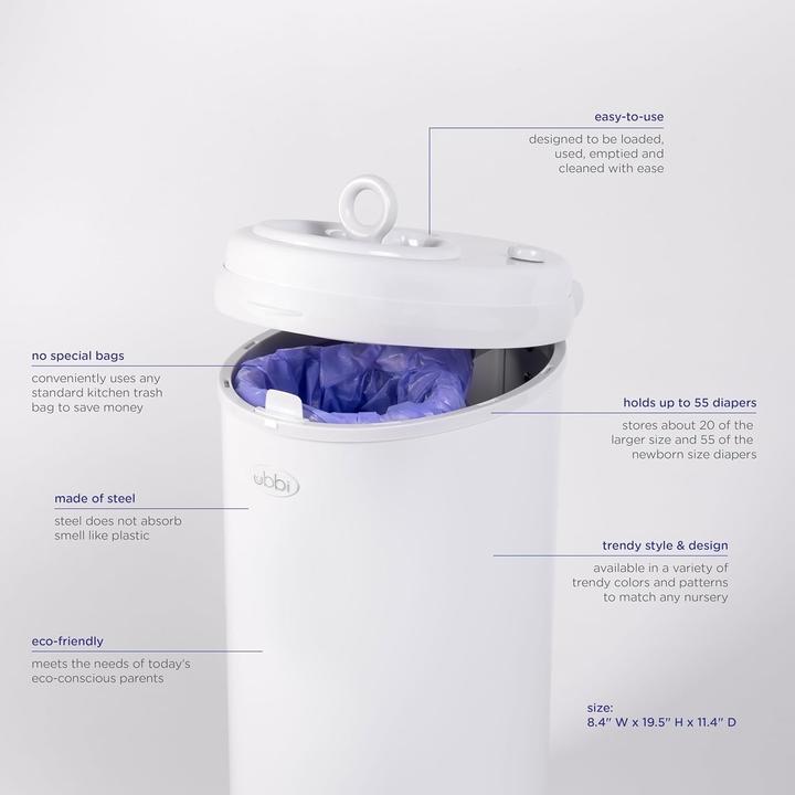 Actual product image Ubbi Steel nappy bin