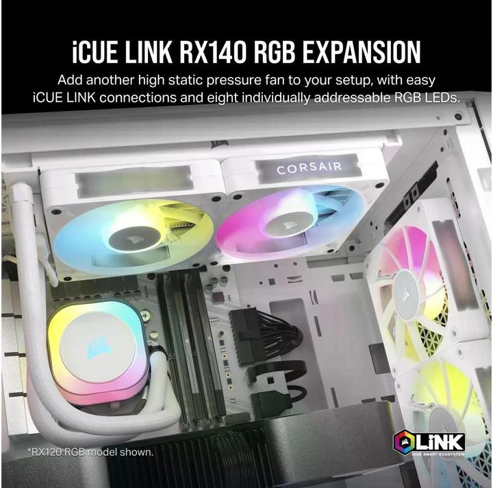 Image du produit Corsair RX RGB Series, iCUE LINK RX140 RGB White, 140mm RGB Fan, Single Fan (140 mm, 1 x)