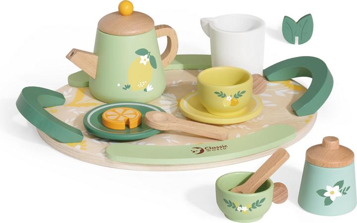 Classic World Servizio da tè vintage in legno con vassoio, 14 pezzi.