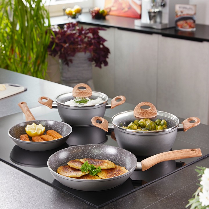 Produktbild Stoneline Back to Nature Kochgeschirr-Set, 14-tlg., Keramik-Beschichtung, mit Glasdeckeln (Pfannenset + Topfset, Aluminium)