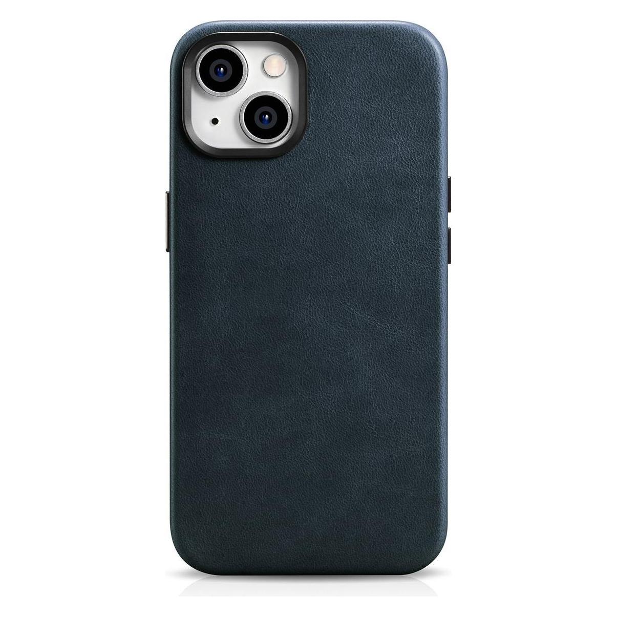 ICarer Oil Wax Premium Leather Case IPhone 14 Plus Magnetisch Leren Hoesje Met MagSafe Donkerblauw (Wmi (Apple IPhone 14 Plus), Smartphonehoes, Blauw