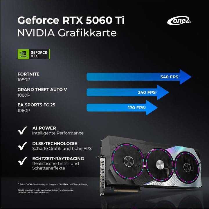 Produktbild One Gaming MP PC 21 (133118) (AMD Ryzen 7 7800X3D, 32 GB, 512 GB, GeForce RTX 5060 Ti)