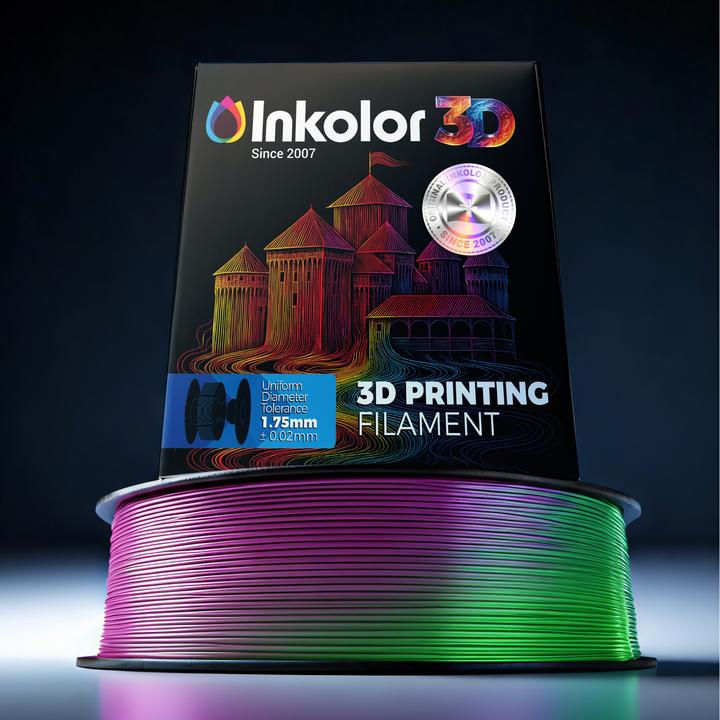 Produktbild Inkolor 3D Filament Silk PLA+ Tricolor Blau Grün Violett (PLA+, 1.75 mm, Mehrfarbig)