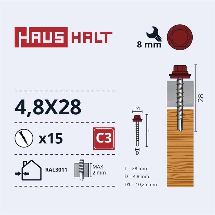 Haushalt SELF SCR 4,8X28 WOOD+EPMD RAL3011 15PCS