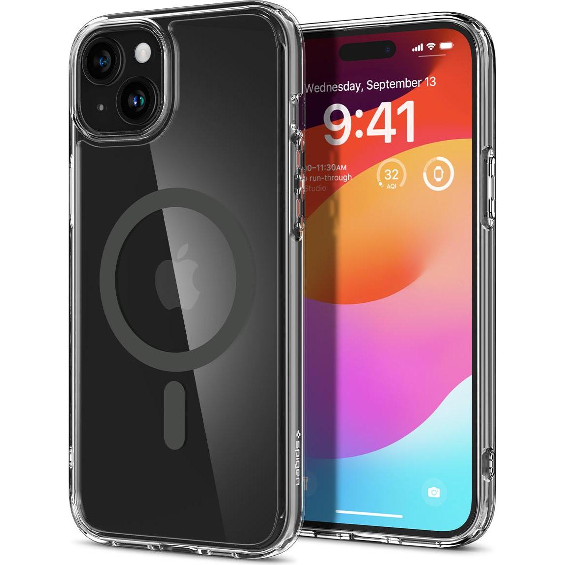 Spigen Ultra Hybrid MagSafe, Graphit – iPhone 15 Plus (Apple iPhone 15 Plus), Smartphone Hülle, Transparent