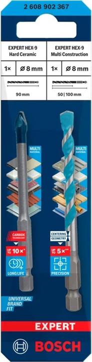 Produktbild Bosch Professional Zubehör Expert HEX-9 Hard Ceramic + HEX-9 Multi Construction Bohrer, 8 mm (8,0 Millimeter)
