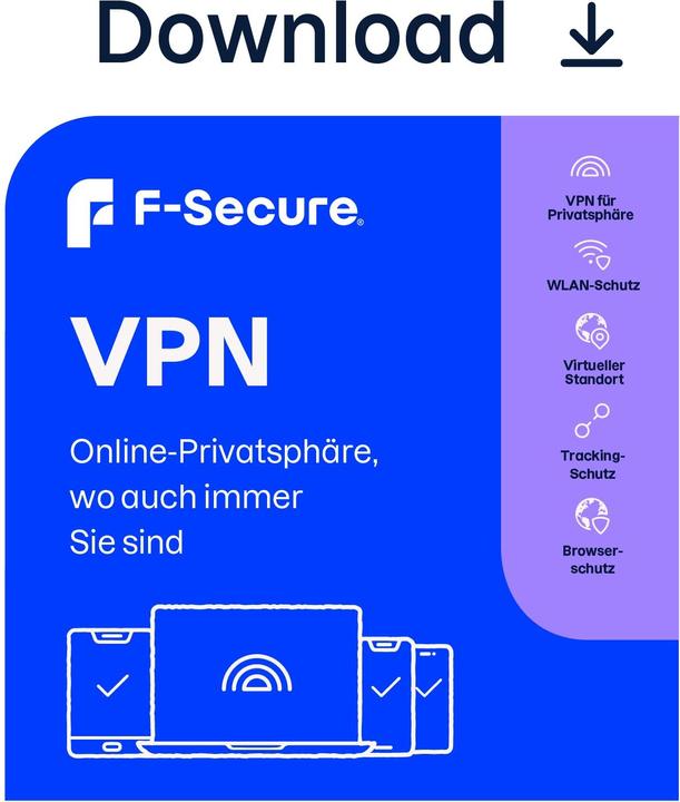 Produktbild F-Secure VPN 1 Jahr/5 Geräte Download (5 User, 5 Geräte/User, 12 Monate)