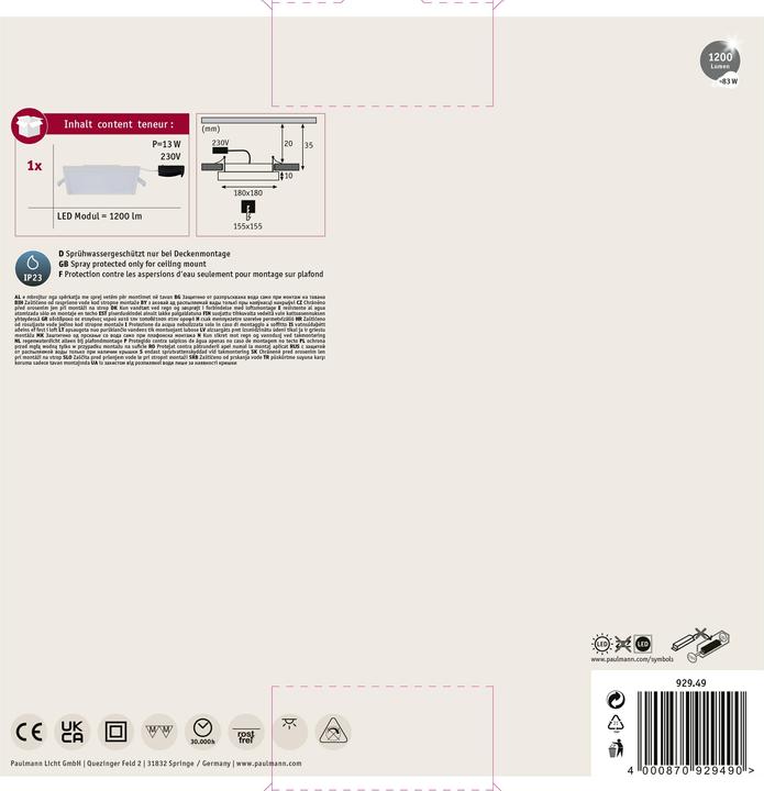 Produktbild Paulmann Einbaupanel Areo (1000 lm)