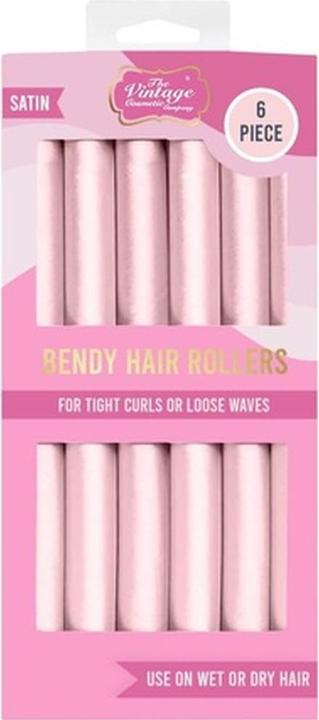 The Vintage Satin Bendy Pink Hair Rollers 6pcs Vintage Cosmetic (6 Stk.)
