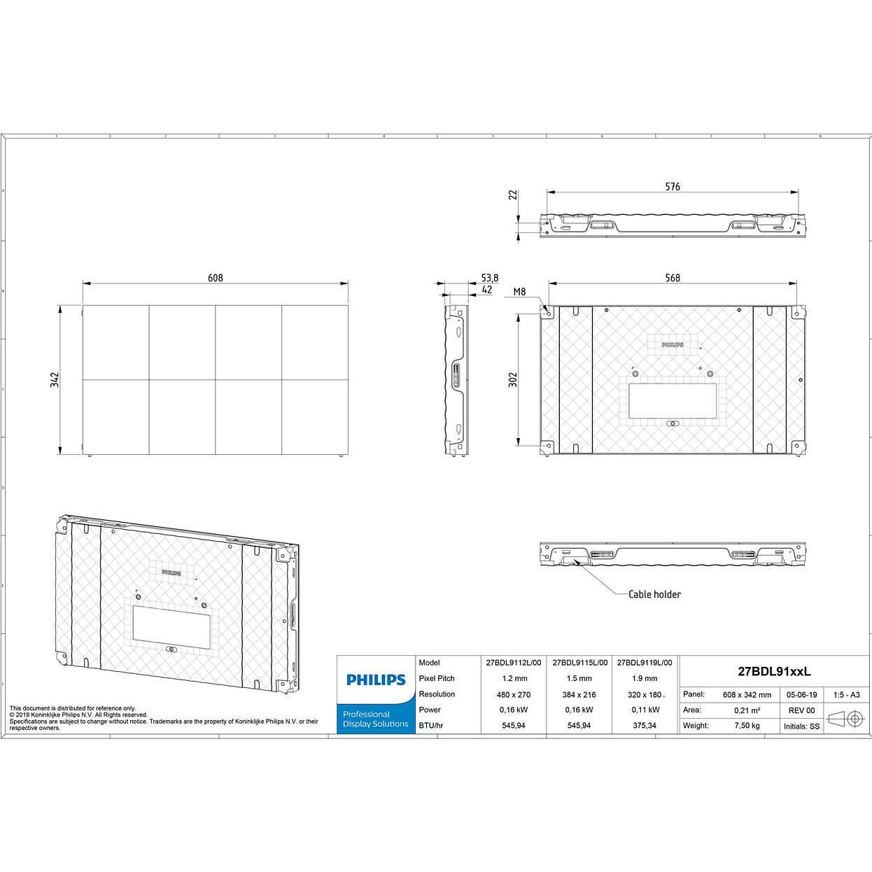 Philips 27" LED panel, P1.9mm SMD1515 (27.50"), Digital Signage