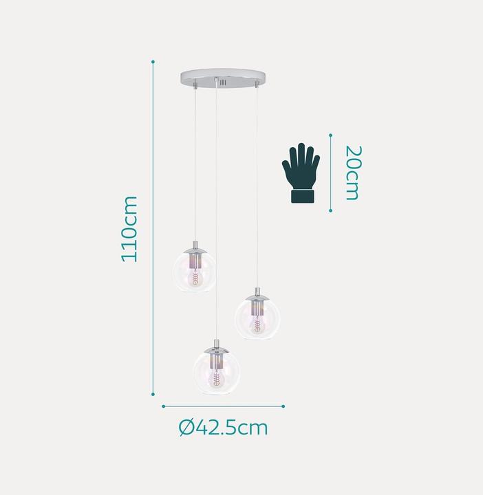 Actual product image EGLO Cluster Ariscani 3-Light Pendant Lamp with Iridescent Glass Balls (E27)