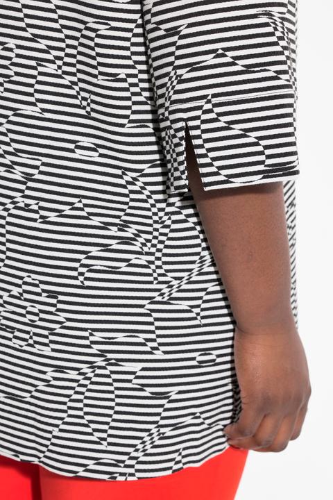 Image du produit Ulla Popken Veste rayée, manches 3/4, fermeture agrafée et col en V (56)