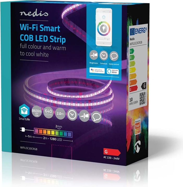 Actual product image Nedis SmartLife LED Strip Wi-Fi, 2m - White (White, 200 cm, Indoor)